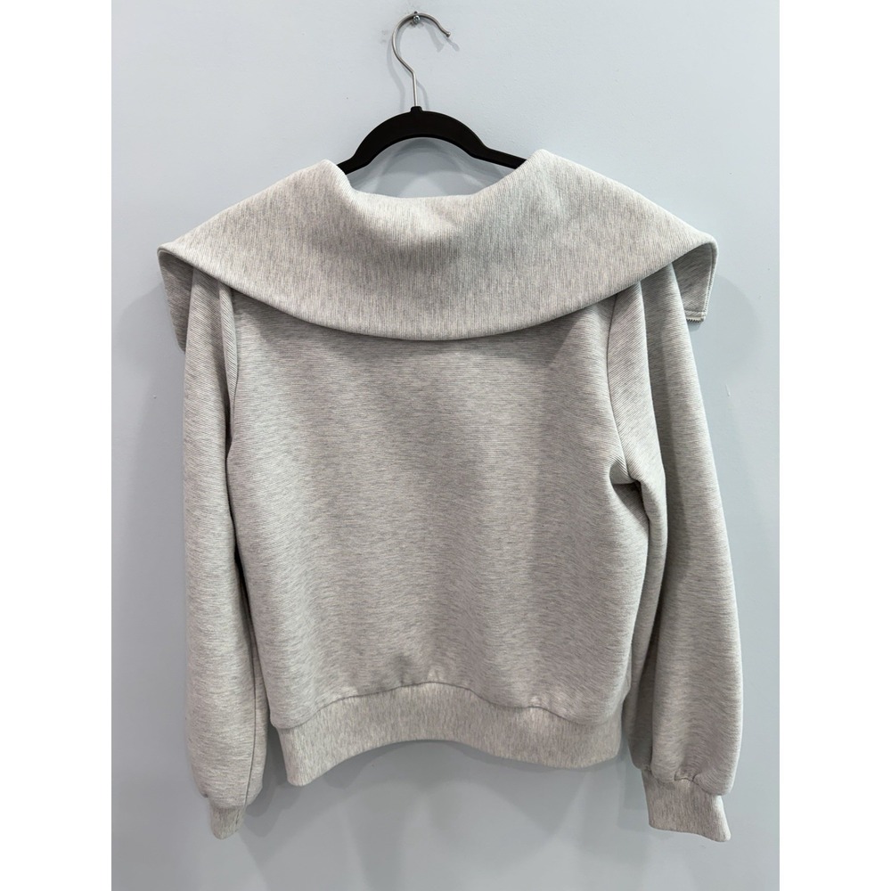 CALIA Ottoman 1/4 Zip Pullover Gray Fold Over Collar Sweatshirt Top S Oversized - Picture 2 of 10